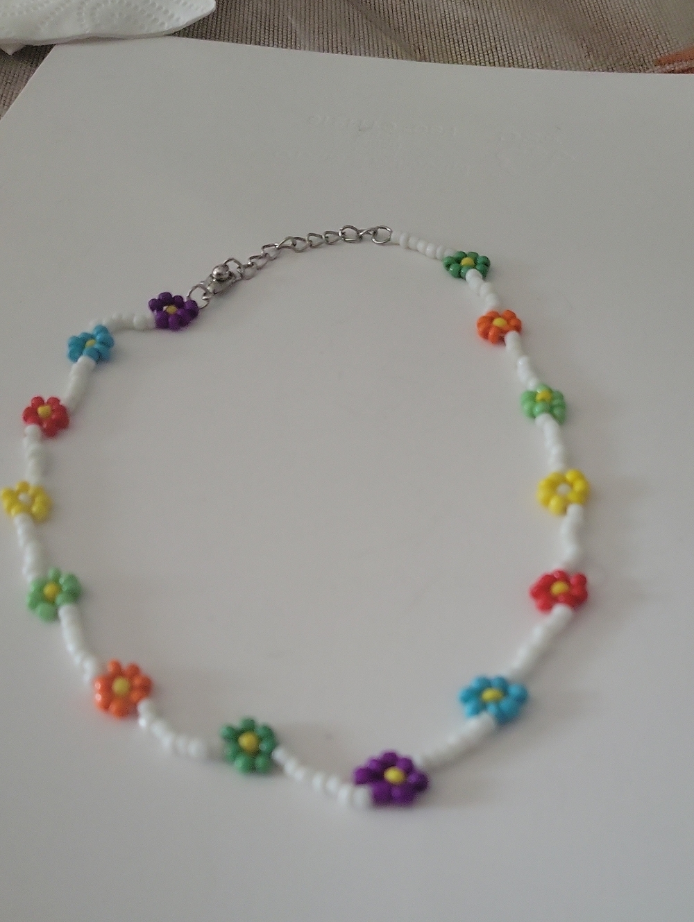 Kids Multi-Color Beaded Flower Necklace - White Strand